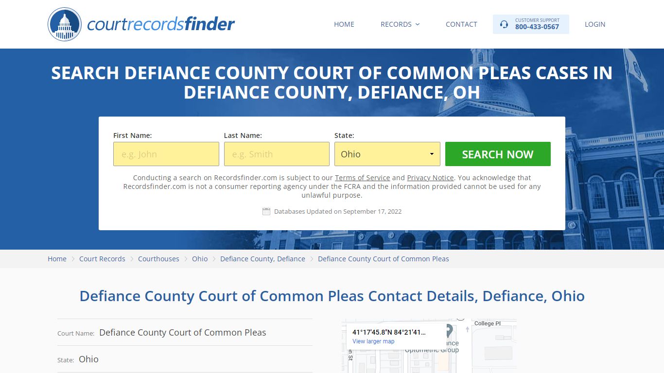 Defiance County Court of Common Pleas Case Search - RecordsFinder