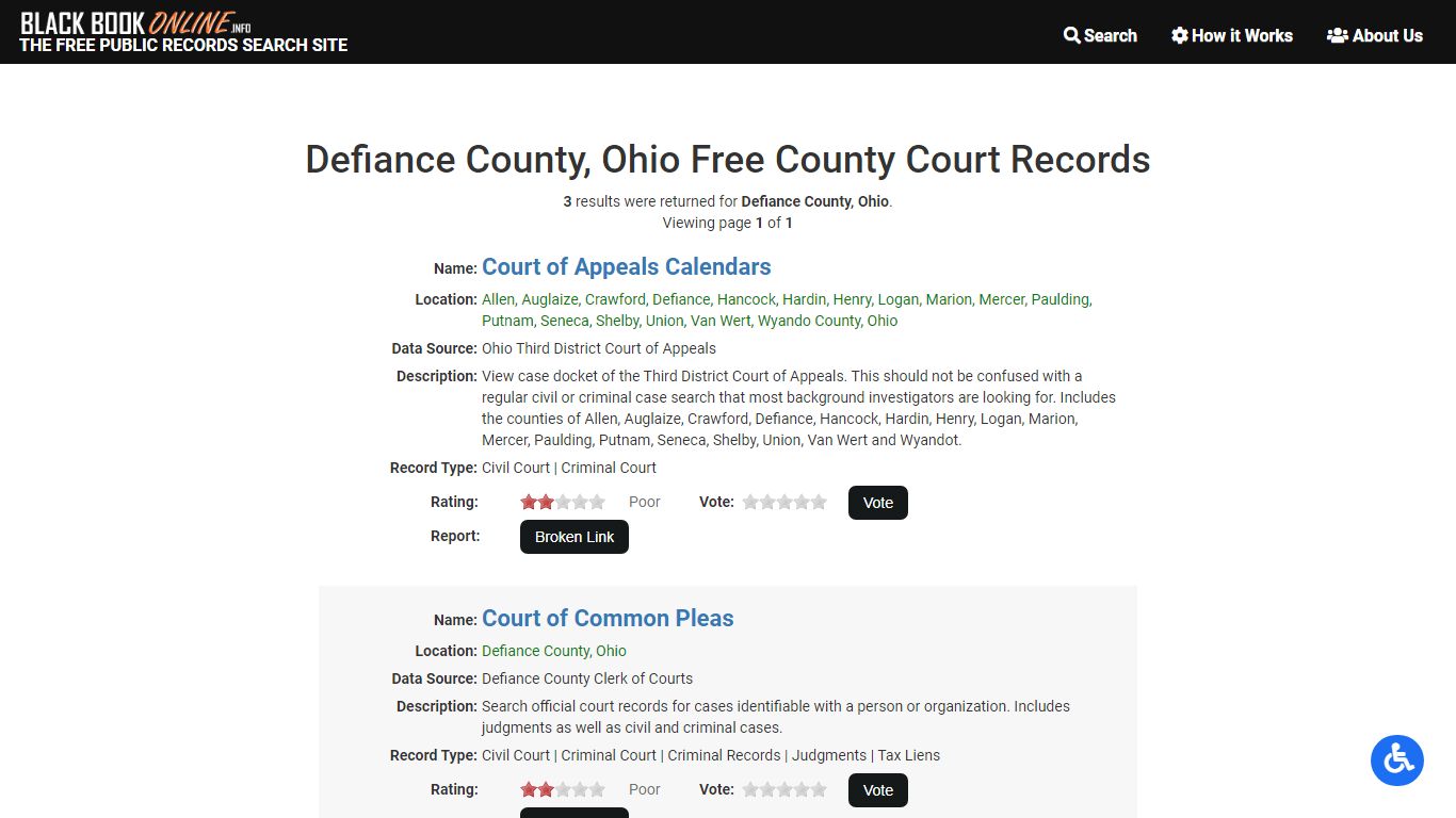 Free Defiance County, Ohio County Court Record Search | Black Book Online